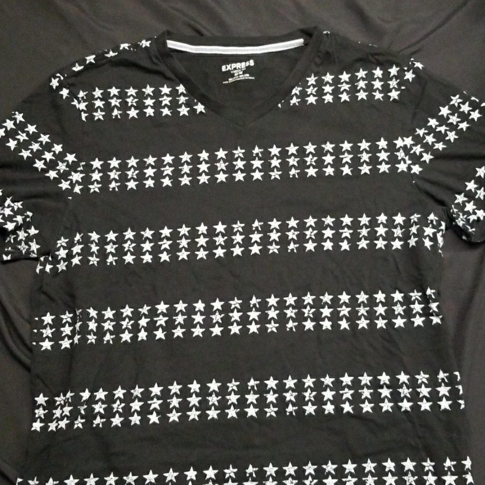EXPRESS V-neck T-shirt Medium black/star stripes